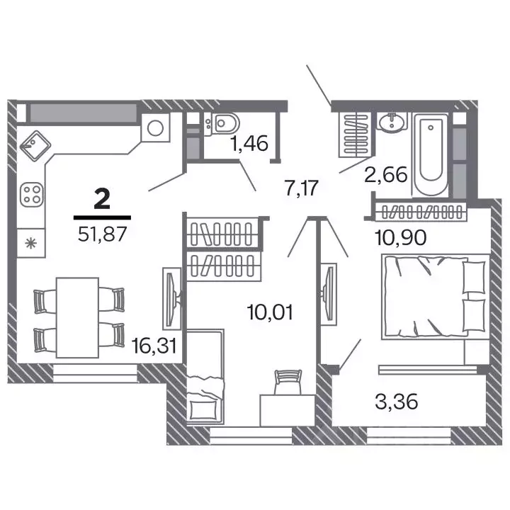2-к кв. Рязанская область, Рязань Петра и Февронии жилой комплекс ... - Фото 1