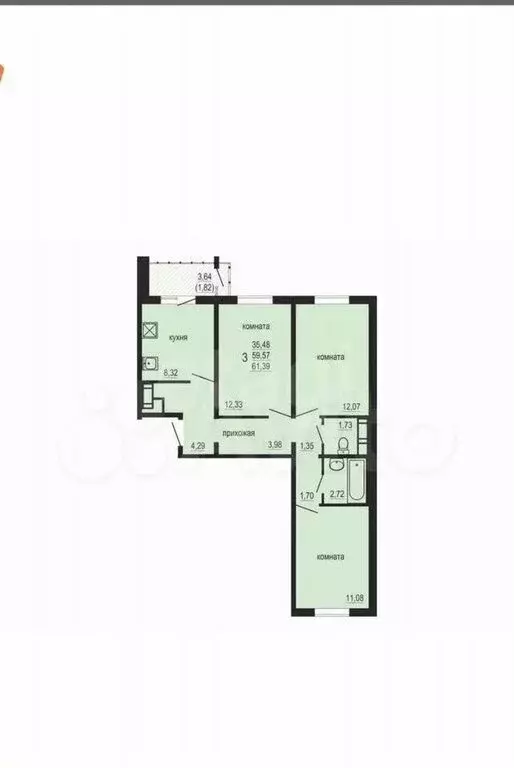 3-комнатная квартира: посёлок Западный, улица Дружбы, 5 (61.4 м) - Фото 1