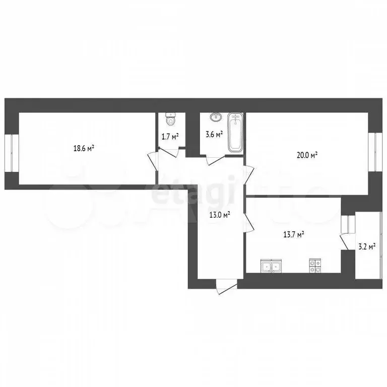 2-к. квартира, 70,1 м, 4/9 эт. - Фото 1