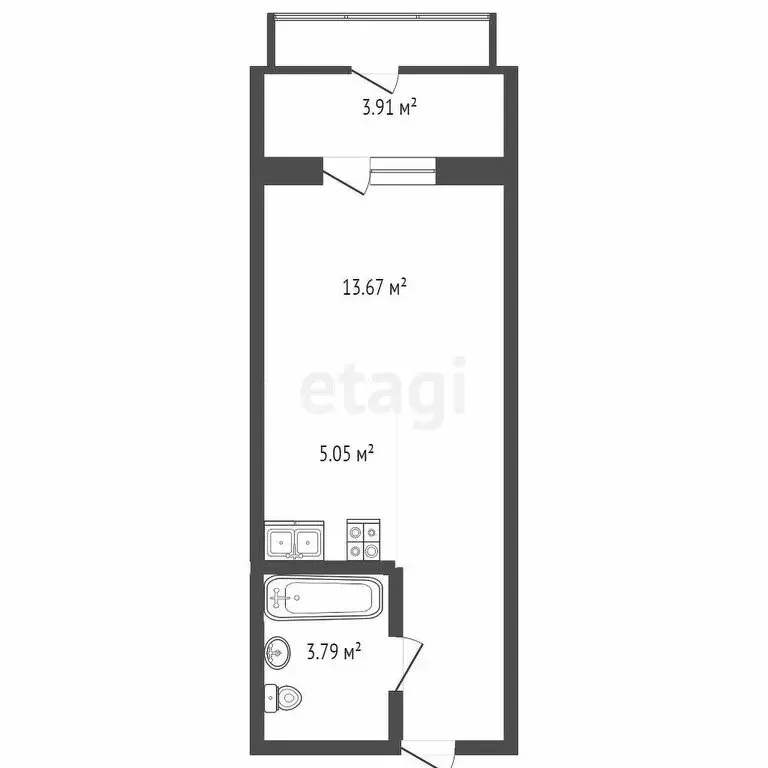 Квартира-студия: село Ембаево, Бульварная улица, 11 (27 м) - Фото 1