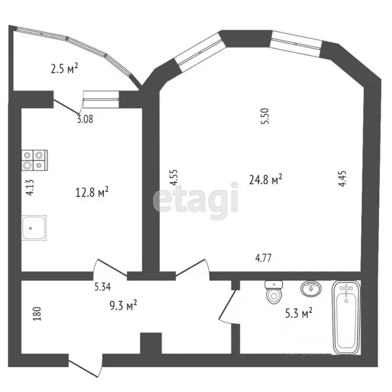 1-к кв. Тюменская область, Тюмень ул. Софьи Ковалевской, 6 (51.8 м) - Фото 2