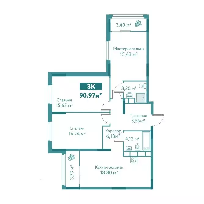 3-комнатная квартира: Тюмень, улица Павла Никольского, 14 (90.97 м) - Фото 1