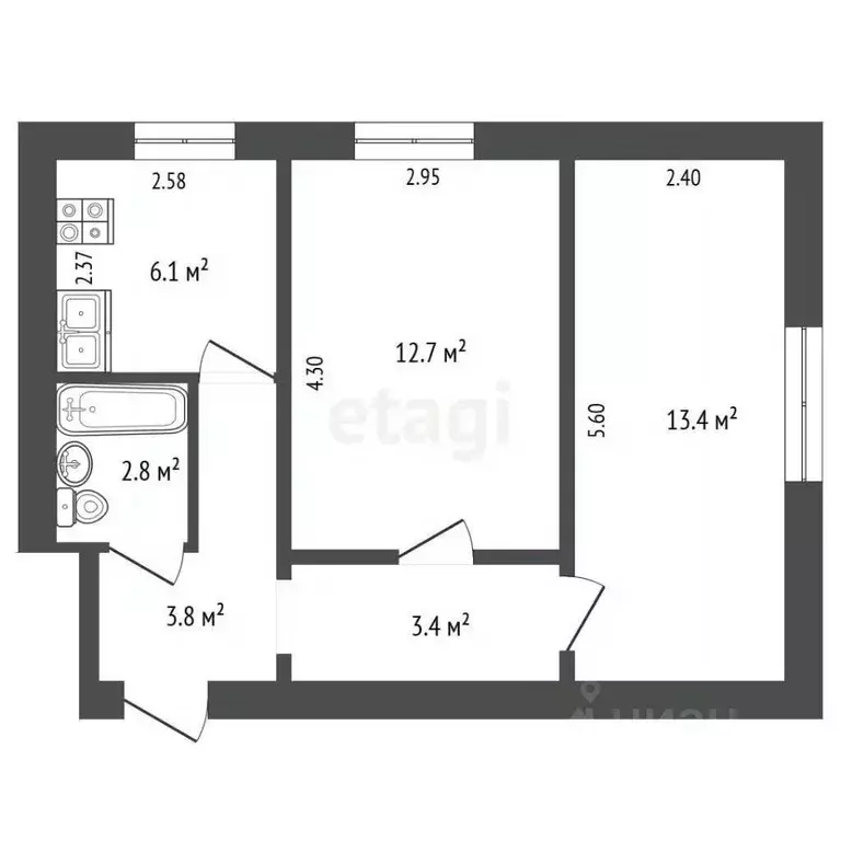 2-к кв. Севастополь ул. Надежды Краевой, 13 (42.2 м) - Фото 2