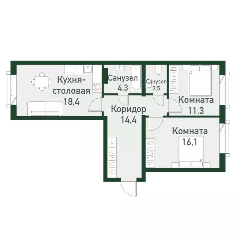 2-к кв. Челябинская область, Челябинский городской округ, пос. ... - Фото 1