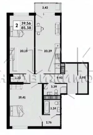 2-к кв. Санкт-Петербург ш. Суздальское, 8 (85.38 м) - Фото 1