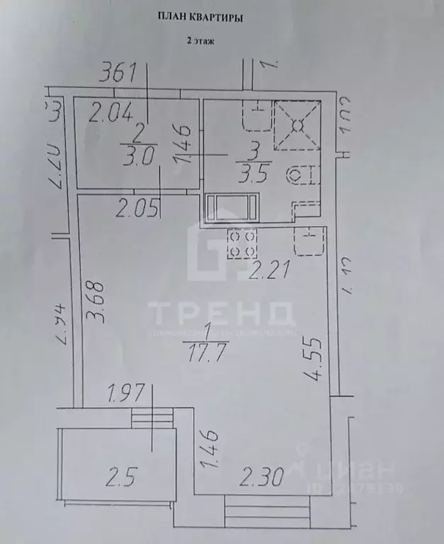 Студия Санкт-Петербург Парашютная ул., 71к2 (27.2 м) - Фото 2