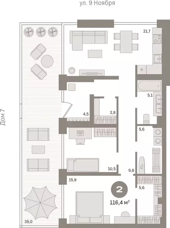 2-комнатная квартира: Новосибирск, улица Декабристов, 107/6 (116.41 м) - Фото 1