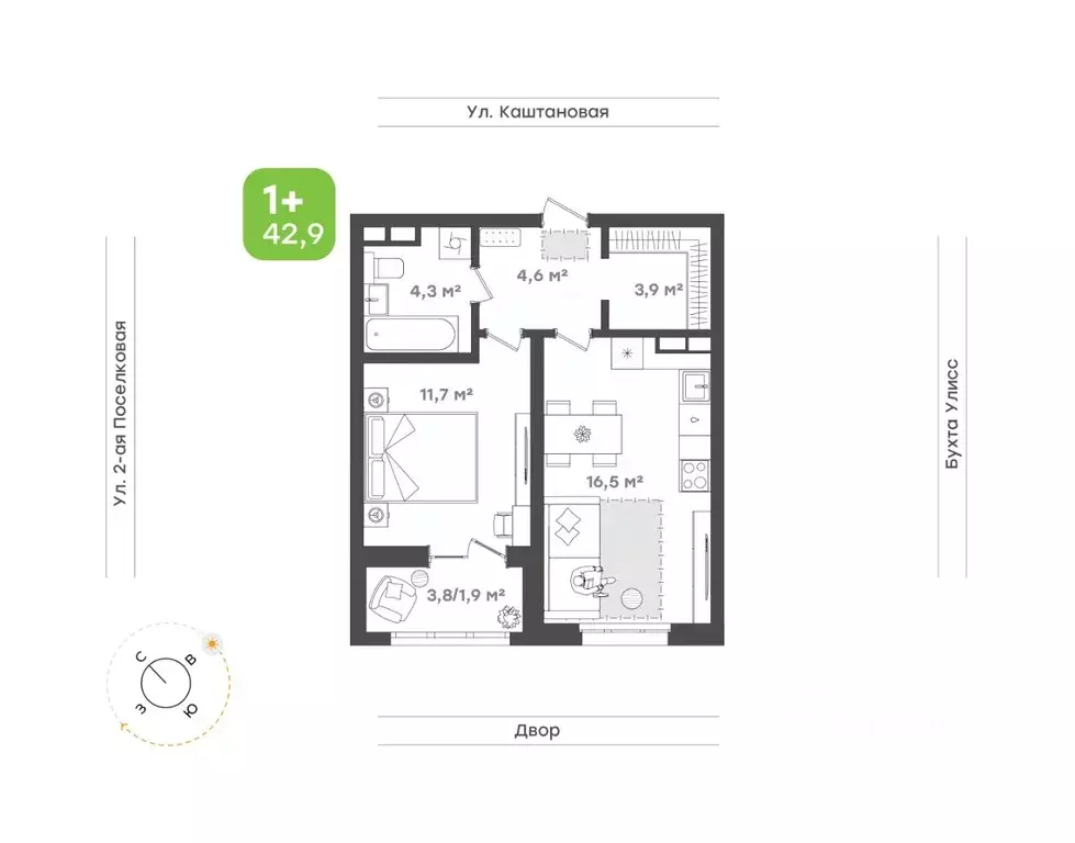 1-к кв. Приморский край, Владивосток ул. 3-я Поселковая, 16/1 (42.9 м) - Фото 1