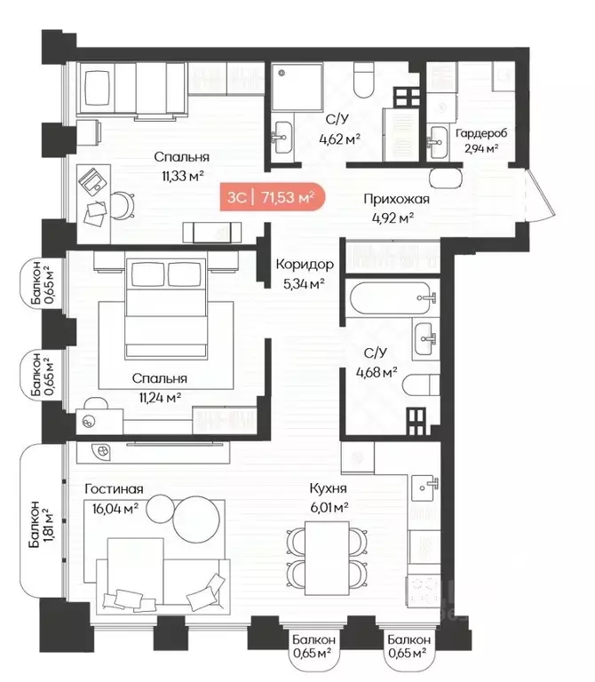 3-к кв. Новосибирская область, Новосибирск Ленинградская ул., 342 ... - Фото 1