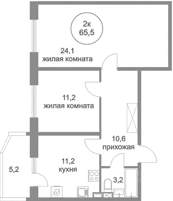 2-к кв. Ханты-Мансийский АО, Сургут ул. Александра Усольцева, 10 (67.0 ... - Фото 2