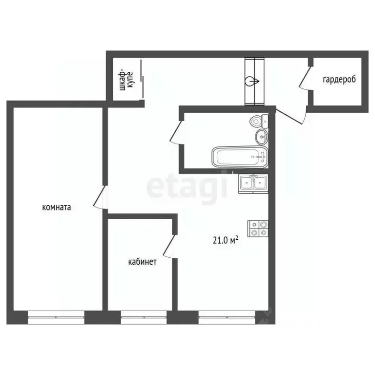 2-к кв. Тюменская область, Тюмень ул. Клары Цеткин, 61к1 (61.0 м) - Фото 1