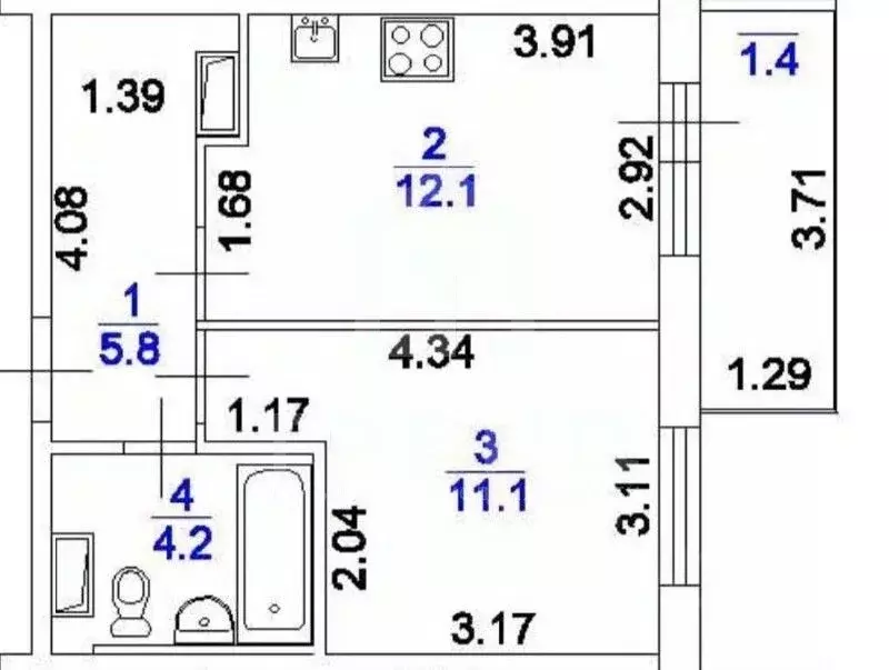 1-к кв. Ленинградская область, Гатчина ул. Чехова, 43к1 (33.2 м) - Фото 2