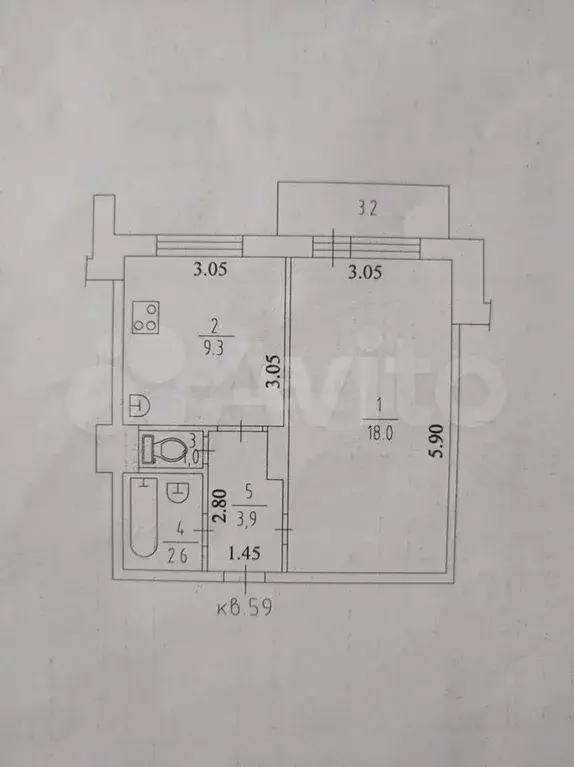 1-к. квартира, 34,8 м, 5/5 эт. - Фото 0