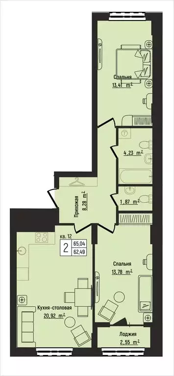 2-комнатная квартира: Нижний Новгород, Литературная улица, 5 (65.04 м) - Фото 1