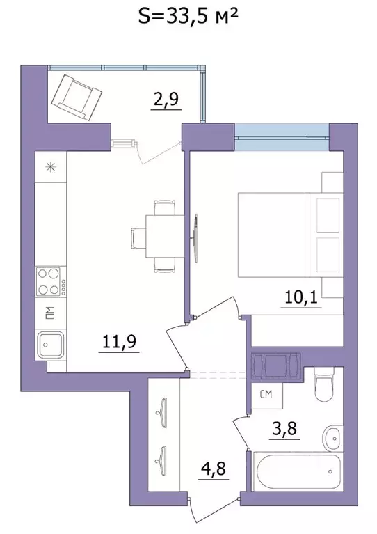 1-к кв. Карелия, Петрозаводск ул. Фурманова, 41 (33.5 м) - Фото 1