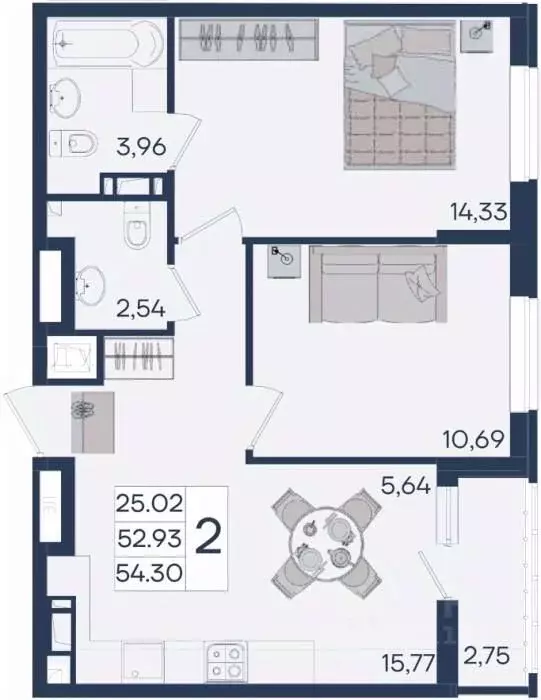2-к кв. Краснодарский край, Краснодар  (54.3 м) - Фото 1