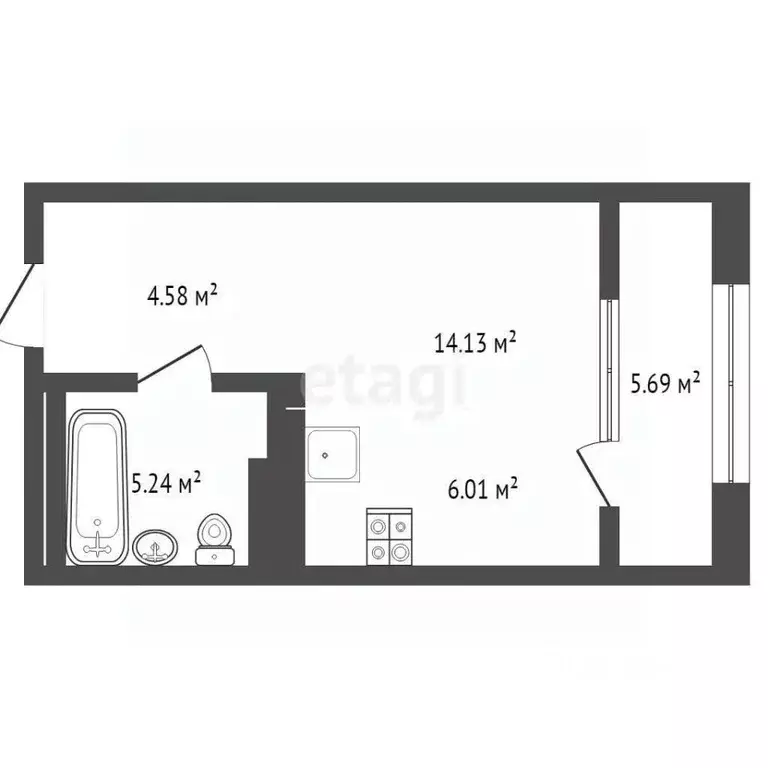 Студия Тюменская область, Тюмень ул. Евгения Войнова, 7 (35.65 м) - Фото 1