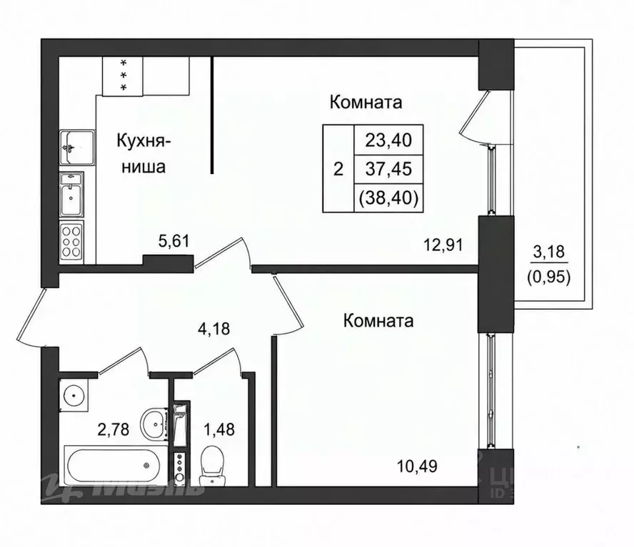 1-к кв. Московская область, Дмитровский муниципальный округ, д. Рыбаки ... - Фото 2