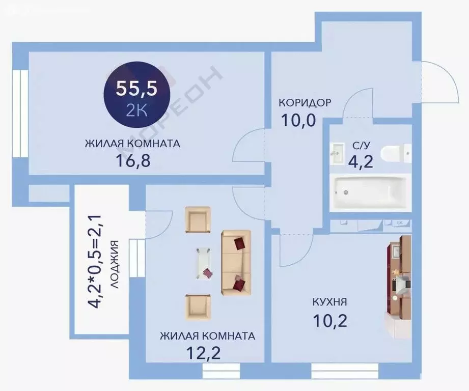 2-комнатная квартира: Анапа, улица Ленина, 241к1 (55.4 м) - Фото 0