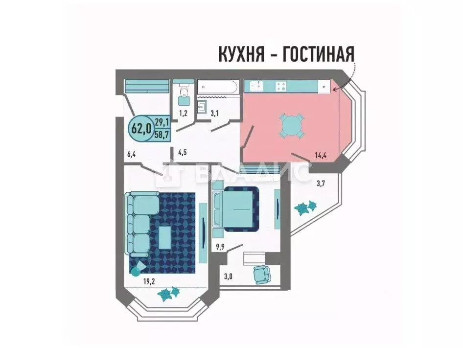 2-к кв. Липецкая область, Липецк Минская ул., 6Ак1 (62.5 м) - Фото 1