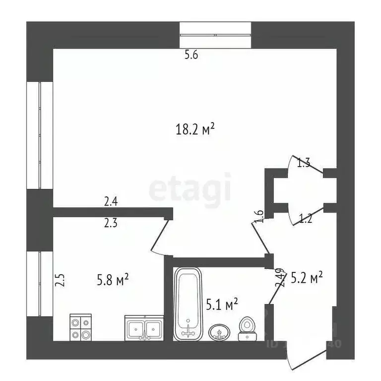1-к кв. Орловская область, Орел Комсомольская ул., 124 (30.6 м) - Фото 2