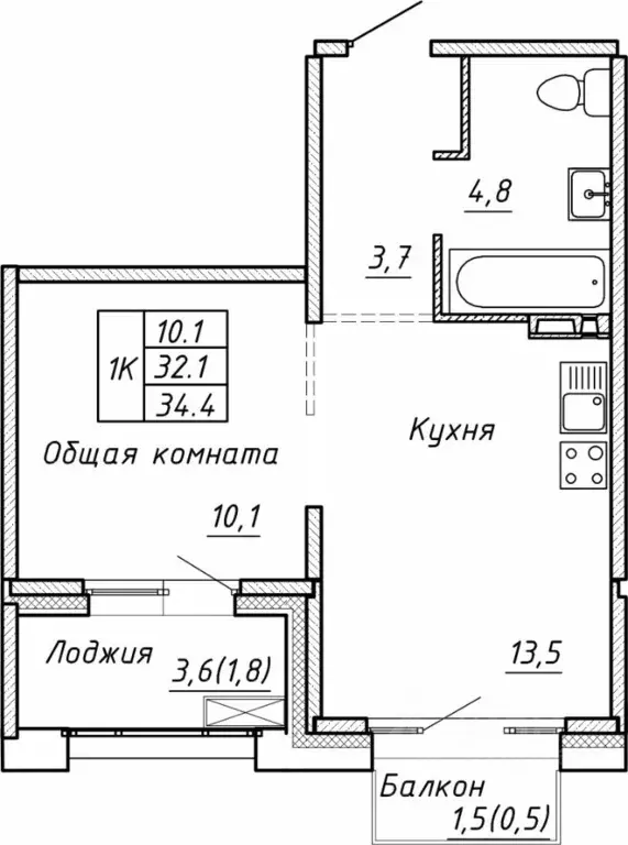 Свободной планировки кв. Новосибирская область, Новосибирск  (34.4 м) - Фото 0