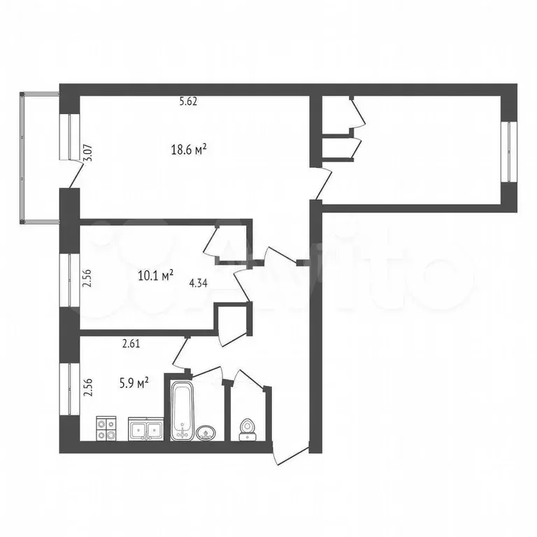 3-к. квартира, 59,1 м, 5/5 эт. - Фото 0