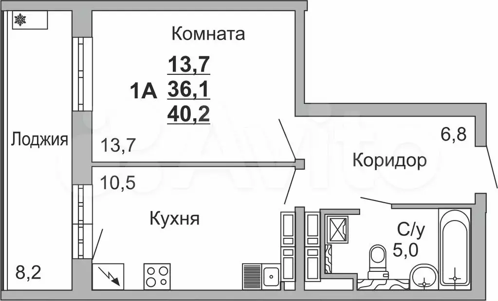 1-к. квартира, 40,2 м, 13/18 эт. - Фото 0