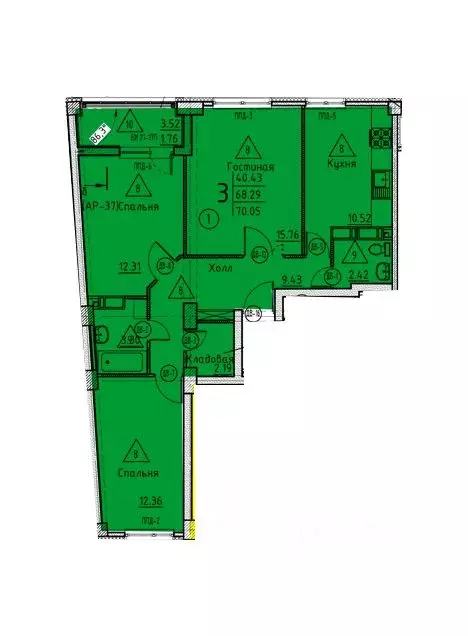 3-к кв. Пензенская область, Пенза ул. Генерала Глазунова, 11 (70.05 м) - Фото 1