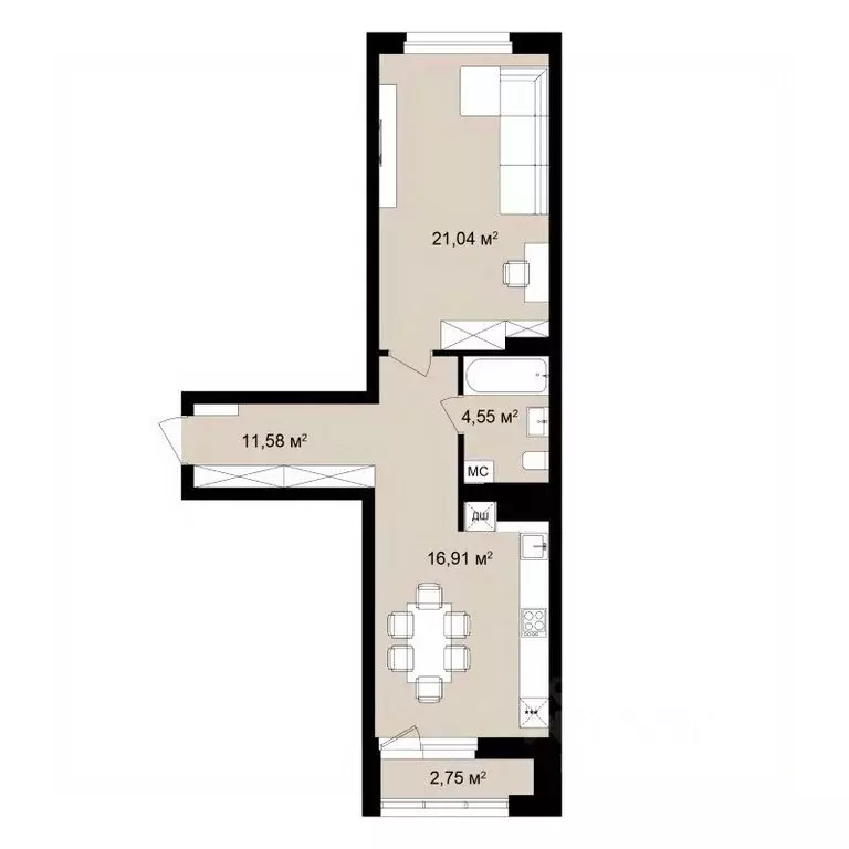 2-к кв. Новосибирская область, Новосибирск Садовая ул., 17 (55.41 м) - Фото 0