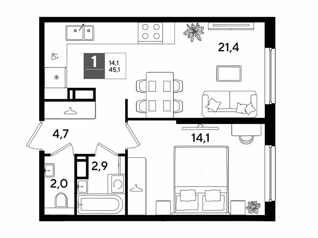 1-комнатная квартира: Краснодар, улица Анны Ахматовой, 22лит (45.1 м) - Фото 1