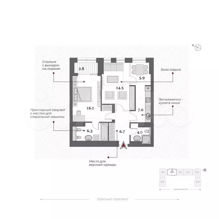 2-к. квартира, 61,1 м, 12/15 эт. - Фото 1