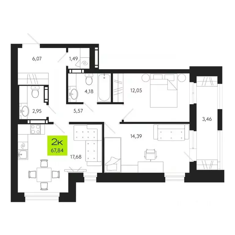 2-к кв. Томская область, Томск Уютный жилой квартал, ул. Маяковского, ... - Фото 1