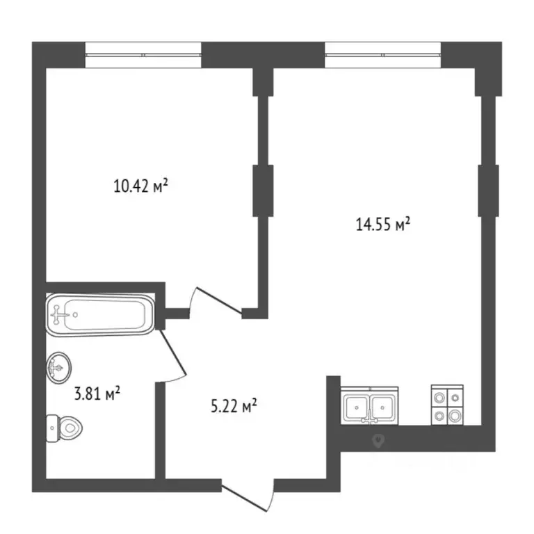 1-к кв. Тюменская область, Тюмень ул. Лесопарковая, 1к1 (34.0 м) - Фото 2