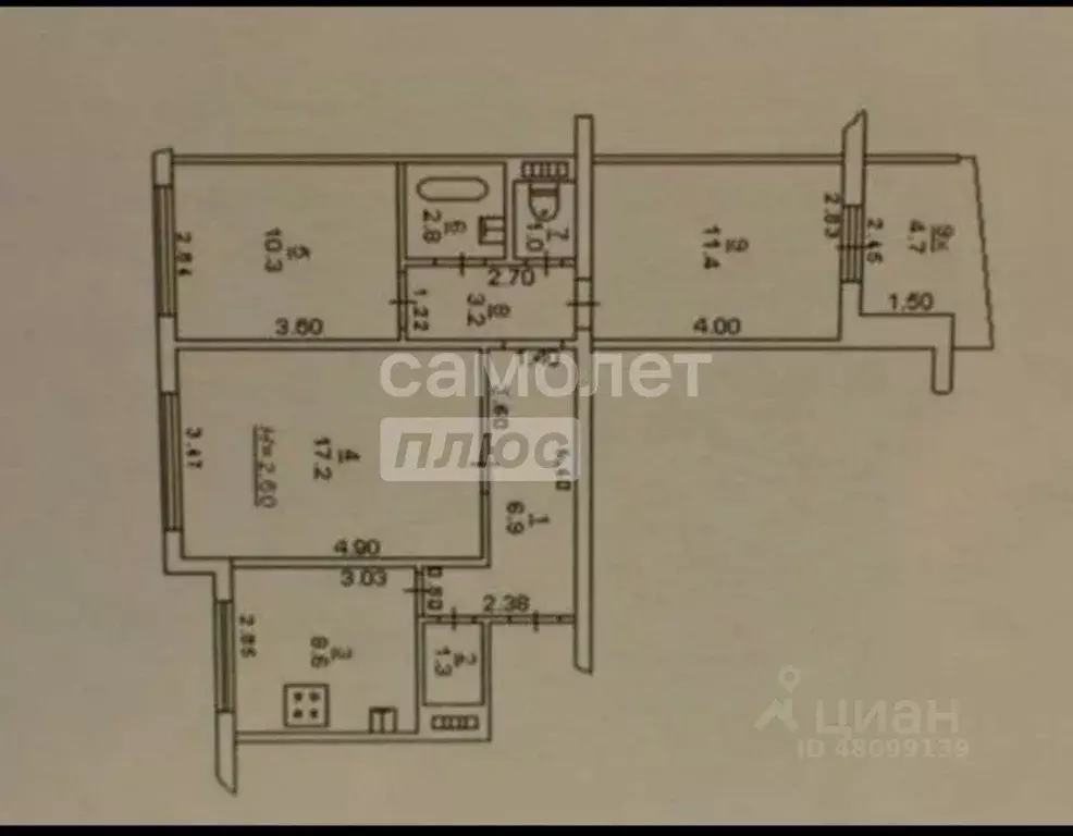 3-к кв. Тульская область, Тула ул. Академика Обручева, 1/6 (61.1 м) - Фото 2