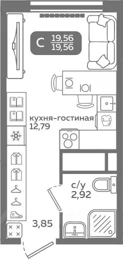 Студия Тюменская область, Тюмень ул. Заполярная, 9/2 (19.56 м) - Фото 0