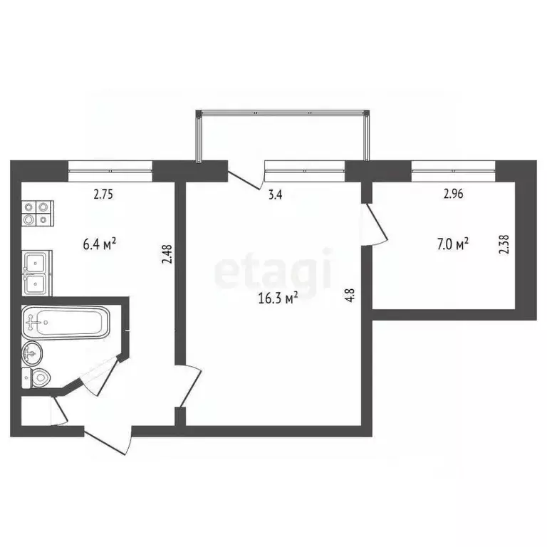 2-к кв. Томская область, Томск ул. Мичурина, 55/1 (36.6 м) - Фото 1