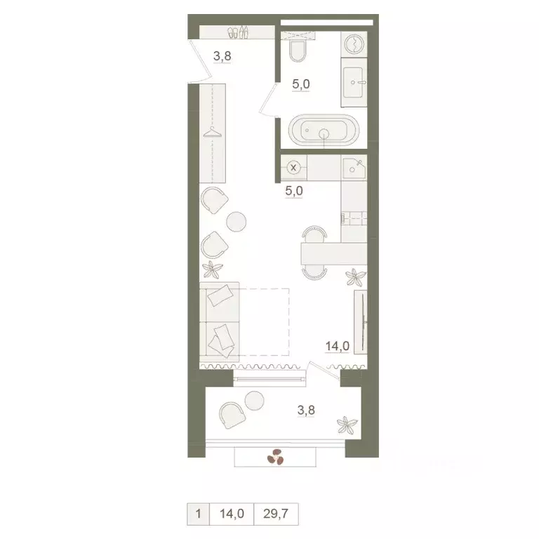 1-к кв. Башкортостан, Уфа Родина Парк жилой комплекс (29.7 м) - Фото 1
