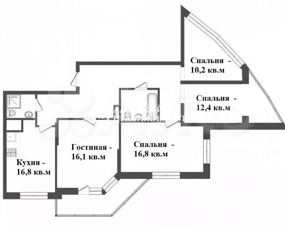 4-к. квартира, 93 м, 3/22 эт. - Фото 0