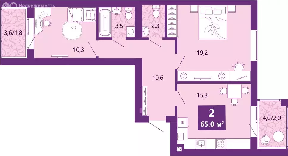 2-комнатная квартира: Калининград, Байкальская улица, 1к5 (66.4 м) - Фото 2