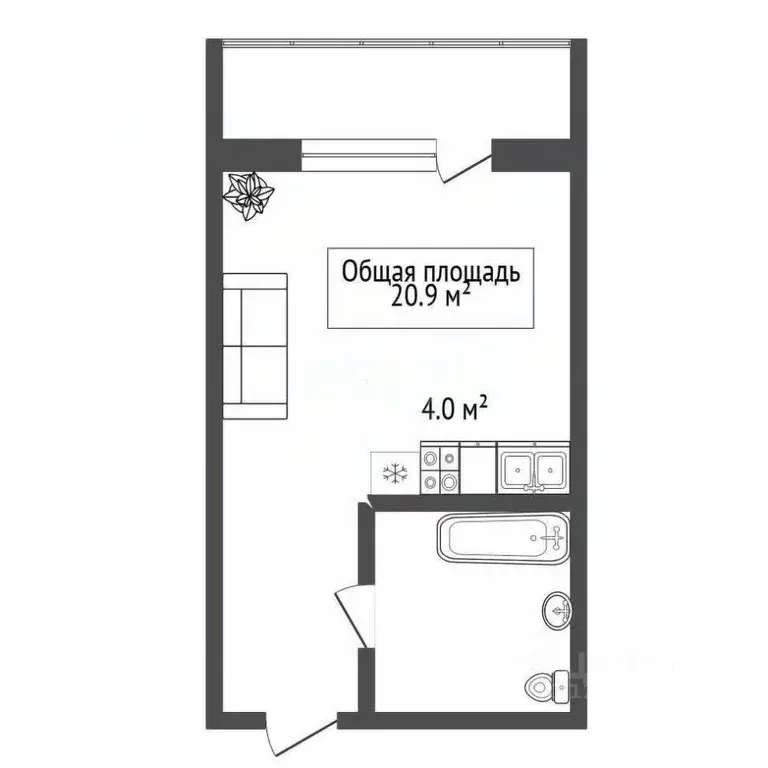 Студия Новосибирская область, Новосибирск Стрижи мкр, 1 (20.9 м) - Фото 1