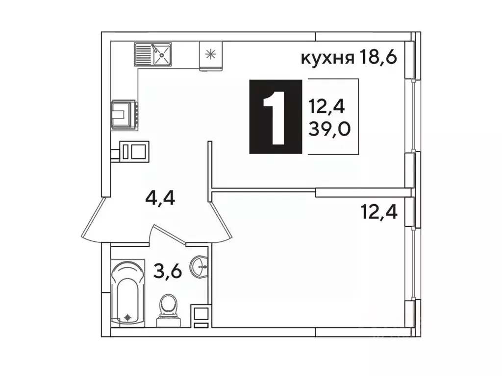 1-к кв. Краснодарский край, Краснодар Самолет-6 жилой комплекс (39.0 ... - Фото 1