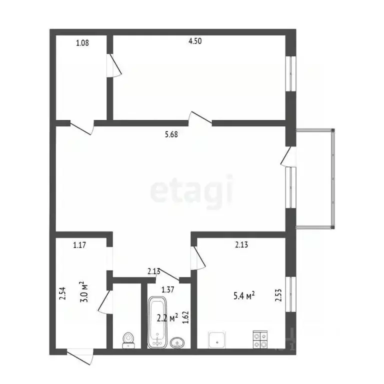 2-к кв. Тюменская область, Тюмень Тульская ул., 7 (43.0 м) - Фото 1
