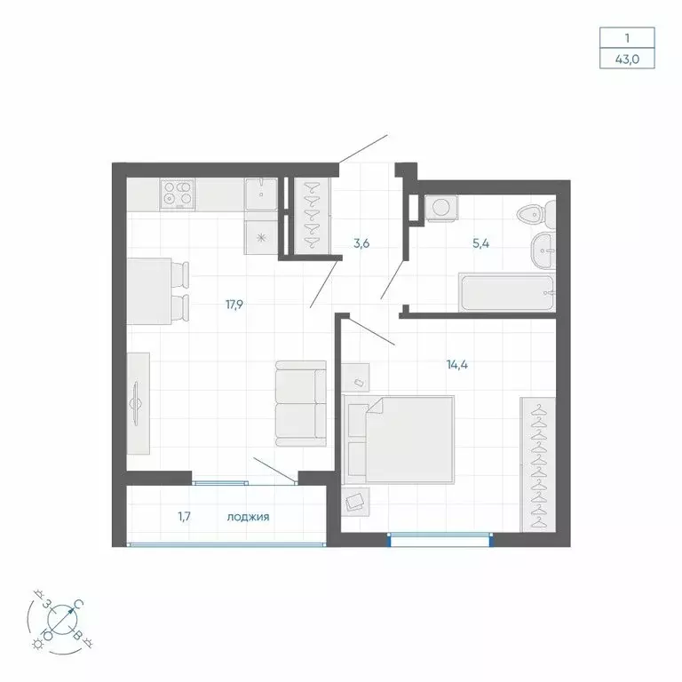 1-комнатная квартира: Екатеринбург, улица Вильгельма де Геннина, 59 ... - Фото 2