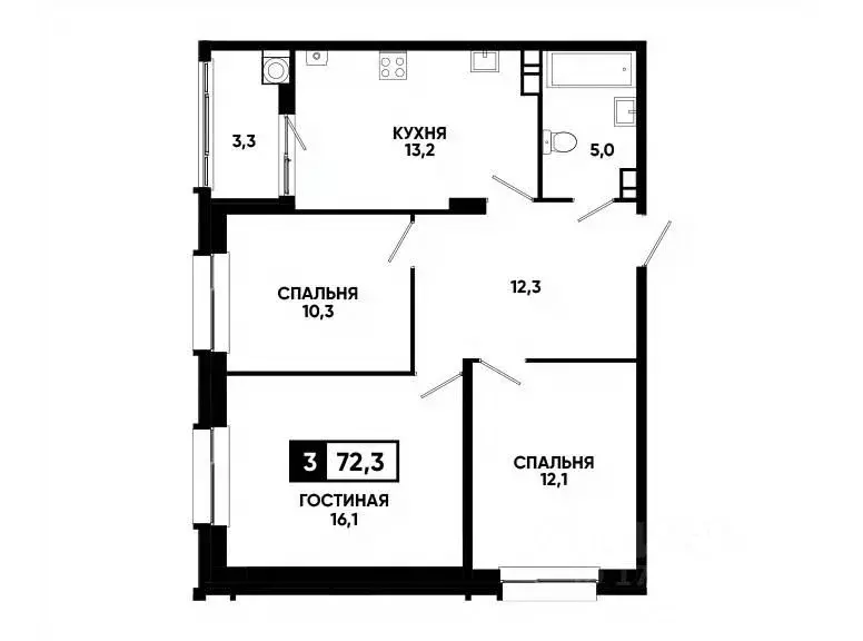 3-к кв. Ставропольский край, Ставрополь ул. Андрея Голуба, 14к3 (72.3 ... - Фото 0