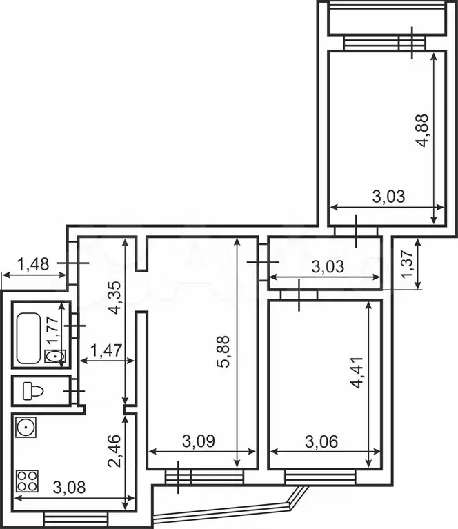 3-к. квартира, 69,4 м, 8/9 эт. - Фото 0