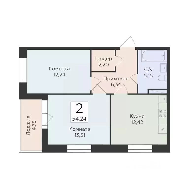 2-к кв. Воронежская область, Воронеж ул. Матросова, 60 (54.24 м) - Фото 1