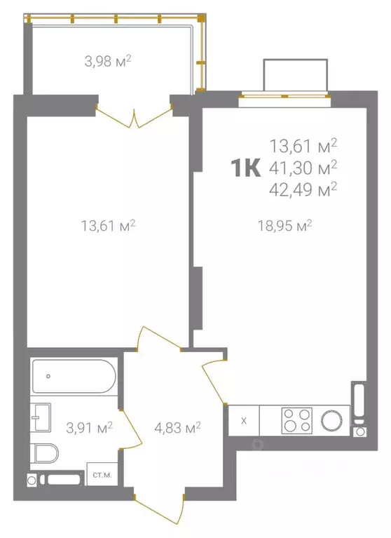 1-к кв. Нижегородская область, Нижний Новгород Ветеринарная ул. (42.49 ... - Фото 2