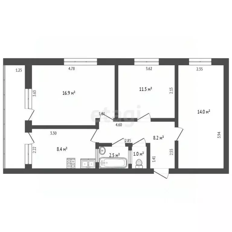 3-к кв. Калининградская область, Калининград Каменная ул., 9 (62.5 м) - Фото 1