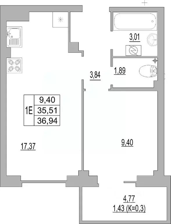 1-к кв. Псковская область, Псков ул. Юности, 32 (36.94 м) - Фото 0